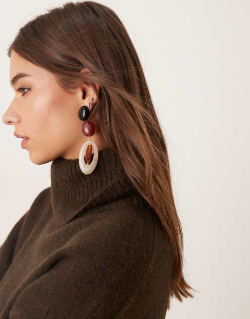 Gina Tricot high neck long sleeve knitted wool alpaca sweater in dark brown