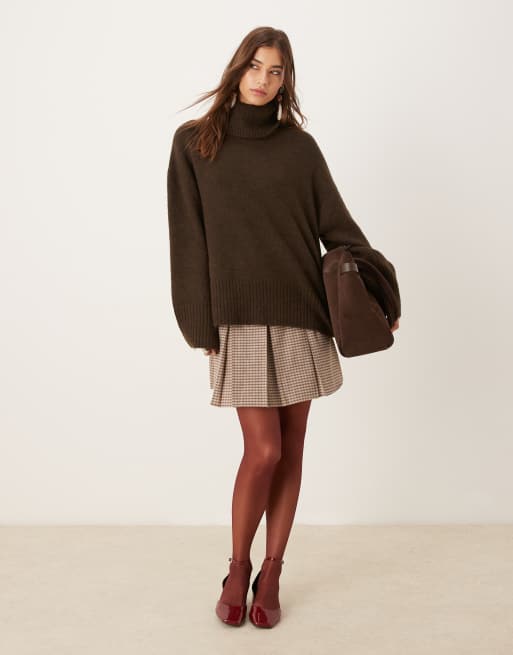 Gina Tricot high neck long sleeve knitted wool alpaca sweater in dark brown