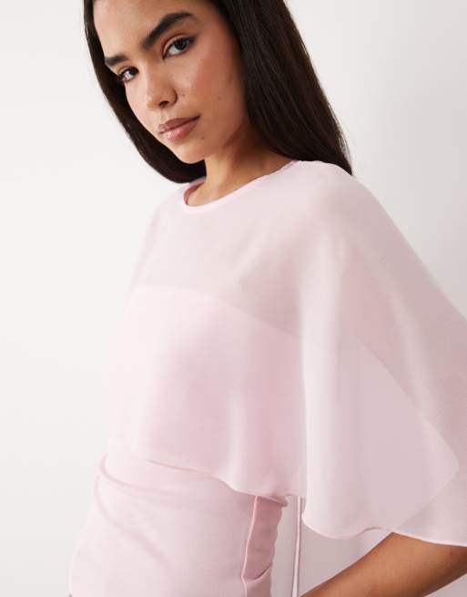 Gina Tricot high neck mesh cape top in pink, 4 of 4