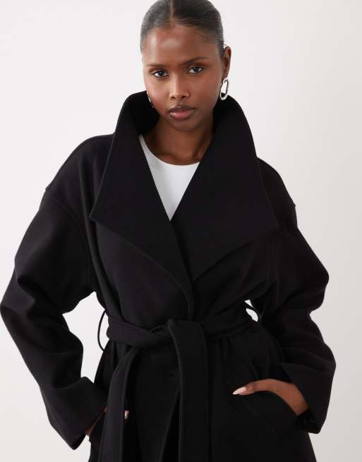 Gina Tricot high neck midi coat with wool in black, 2 of 4