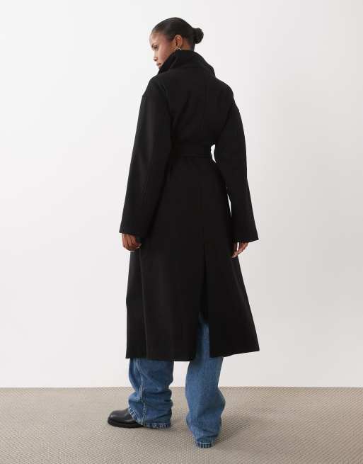 Gina Tricot high neck midi coat with wool in black, 3 of 4