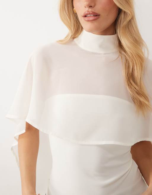 Gina Tricot high neck open back cape top in off white, 3 of 4