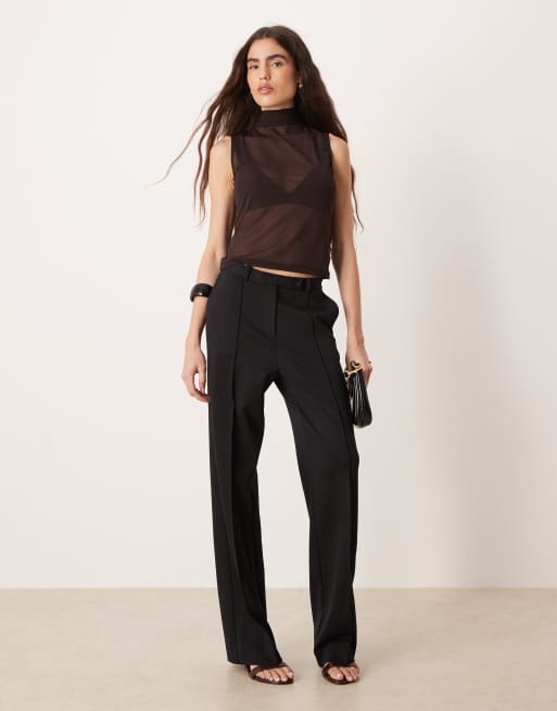 Gina Tricot high neck open tie back sheer scarf top in dark brown, 4 of 4
