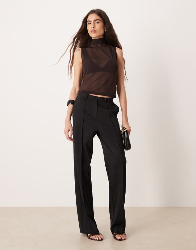 Gina Tricot high neck open tie back sheer scarf top in dark brown
