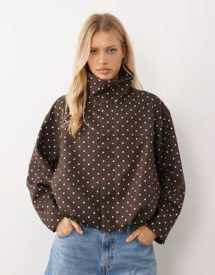Gina Tricot High Neck Polka Dot Short Jacket In Brown