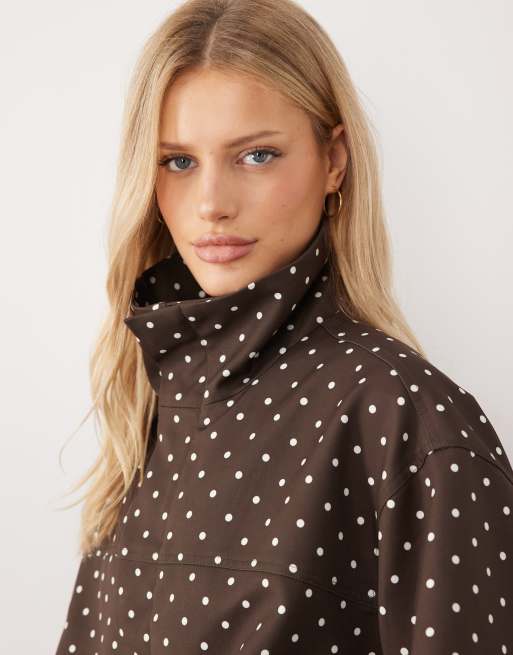 Gina Tricot high neck polka dot short jacket in brown polka dot, 3 of 4