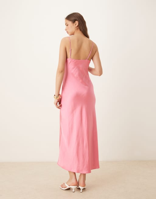 Gina Tricot high neck satin midi dress in pink