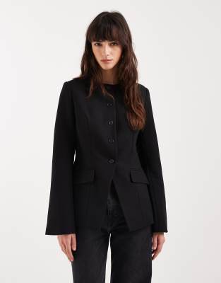 Gina Tricot High Neck Shaped Blazer In Black