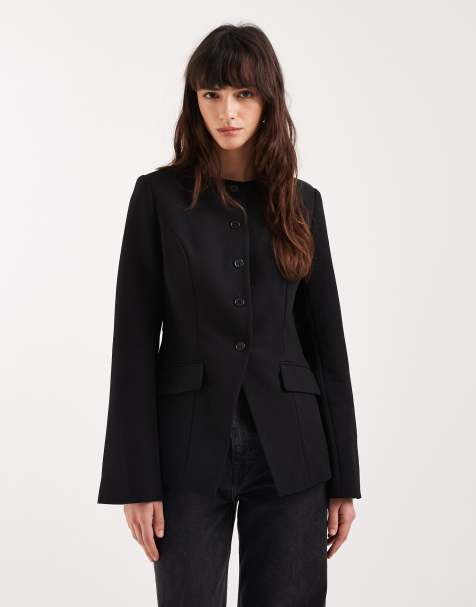 Gina Tricot high neck shaped blazer in black - view 1