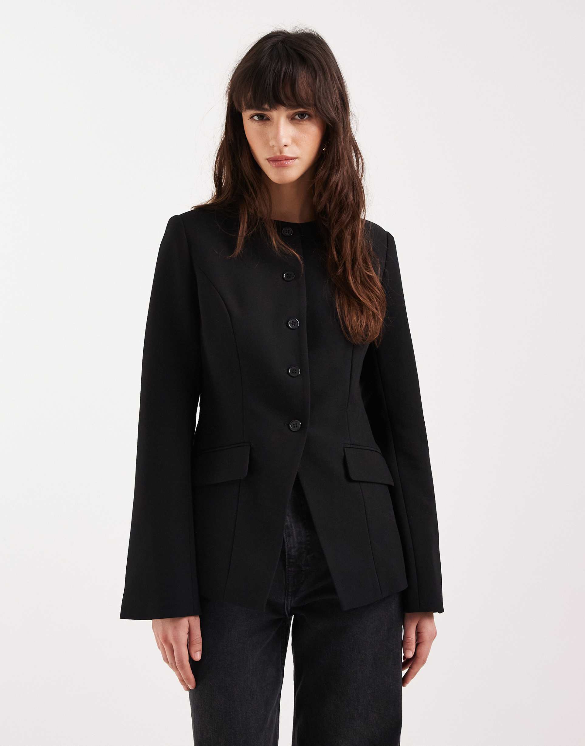 gina tricot high neck shaped blazer in black