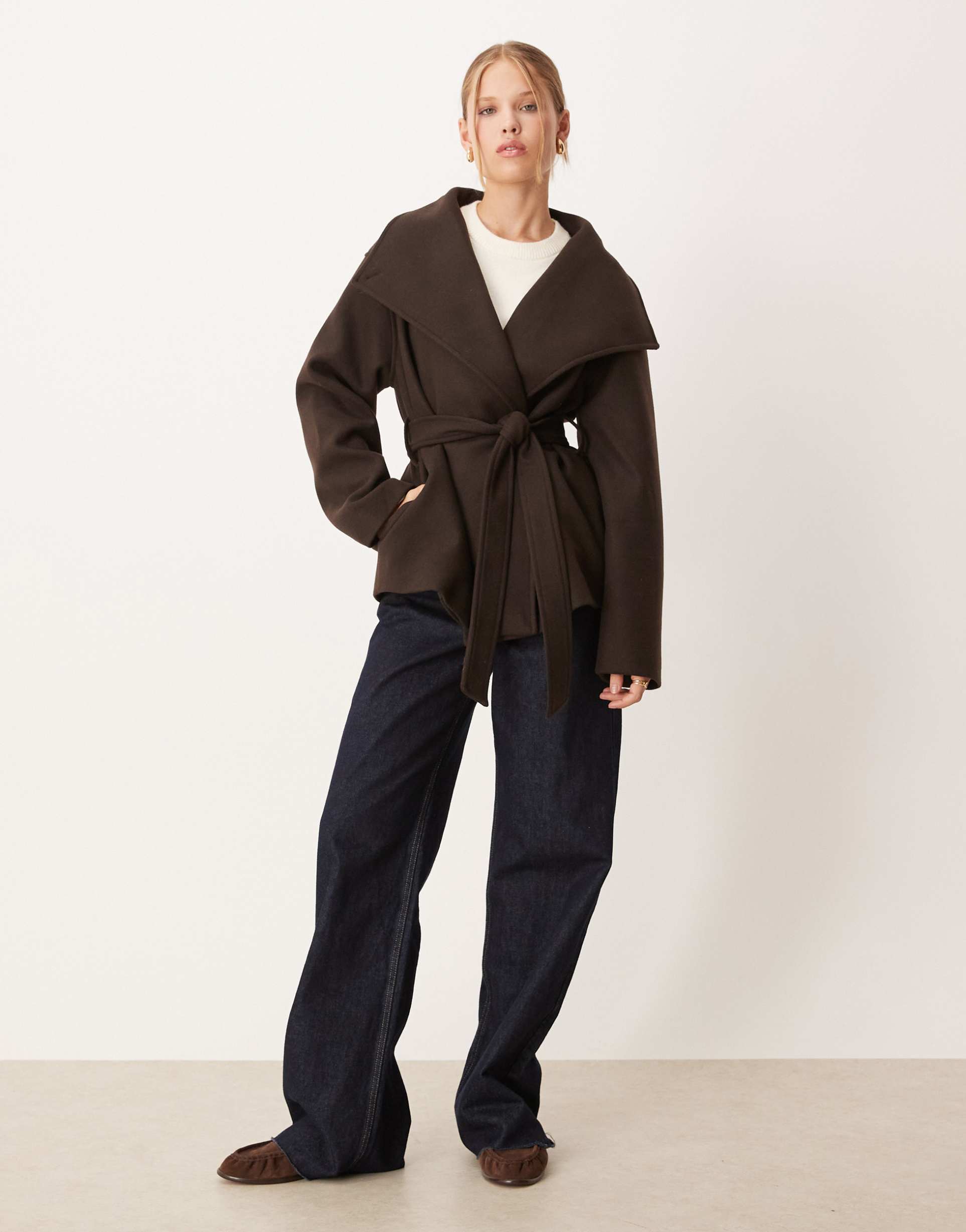 gina tricot high neck short jacket in brown