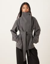 & Other Stories wool look mock neck short jacket in black