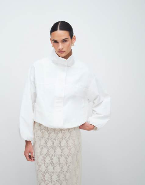 Gina Tricot high neck sporty short jacket in white - view 1