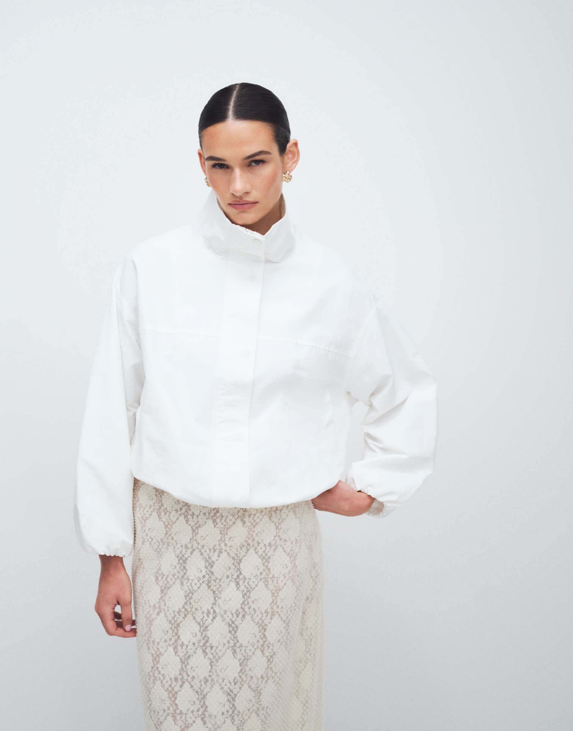 gina tricot high neck sporty short jacket in white