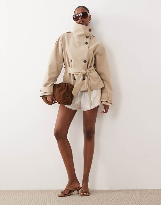 Gina Tricot high neck trench jacket in dark beige , 2 of 4