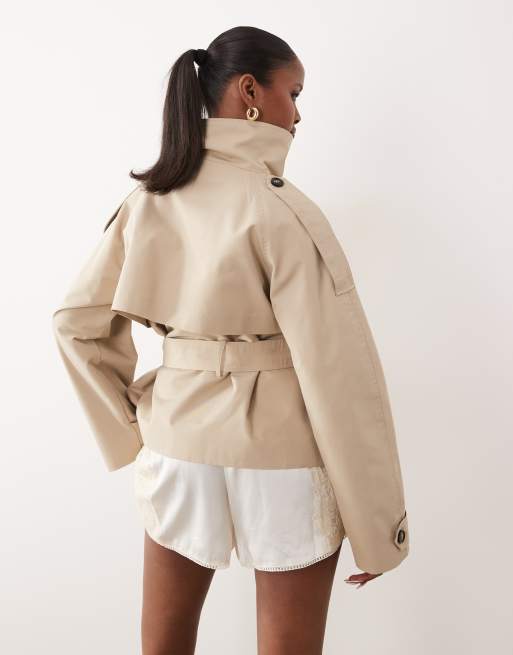 Gina Tricot high neck trench jacket in dark beige , 4 of 4