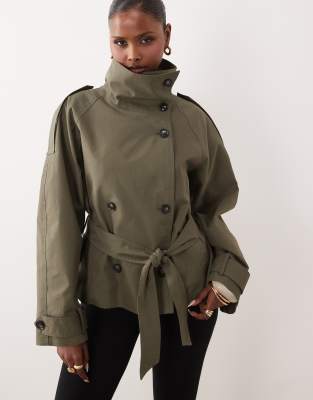 Gina Tricot High Neck Trench Jacket In Green