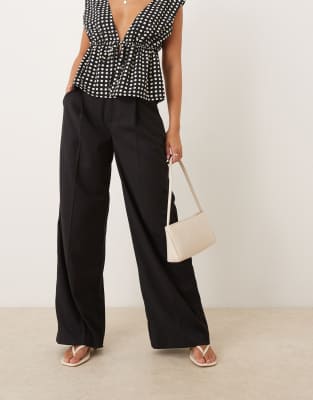 Gina Tricot High Rise Wide Leg Tailored Pants In Black