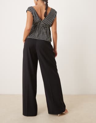 Gina Tricot High Rise Wide Leg Tailored Pants In Black