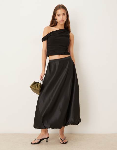 Gina Tricot high shine balloon maxi skirt in black - view 1