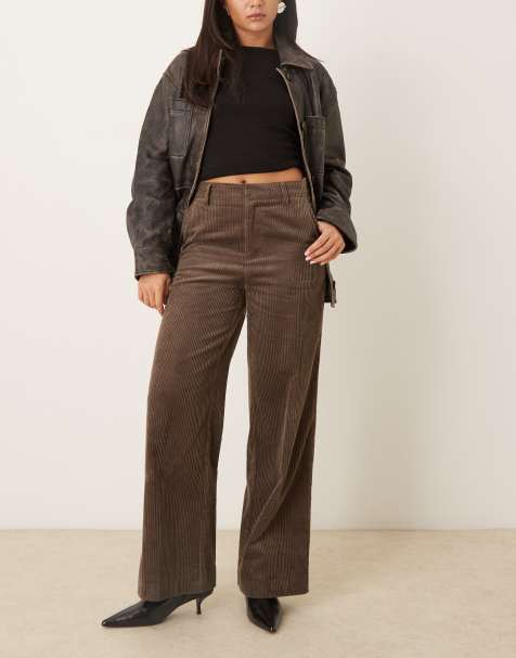 Gina Tricot high waist corduroy pants in brown - view 1