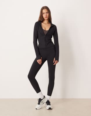 Gina Tricot High Waist Ruched Yoga Leggings In Black