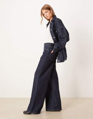 Gina Tricot High Waist Wide Leg Jeans In Blue