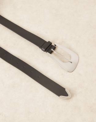 Gina Tricot Hip Belt With Silver Buckle In Black