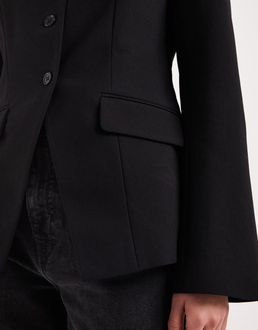Gina Tricot - Hoogsluitende gevormde blazer in zwart, 4 van 4