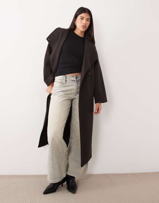 Gina Tricot hoogsluitende midi-jas met wol in bruin, 4 van 4