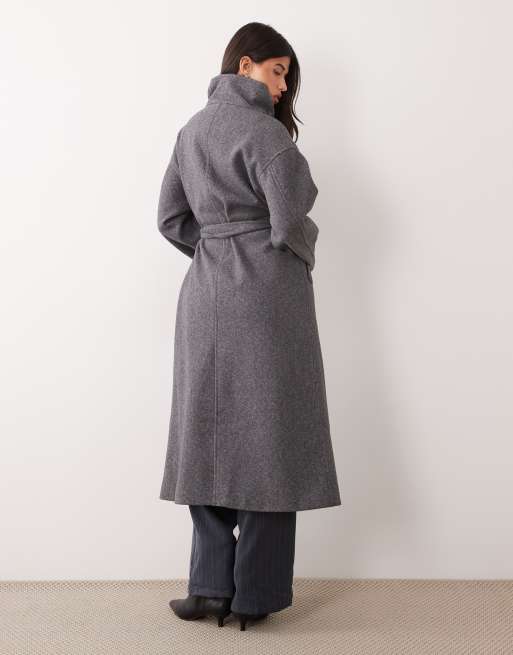 Gina Tricot hoogsluitende midi-jas met wol in grijs, 3 van 4