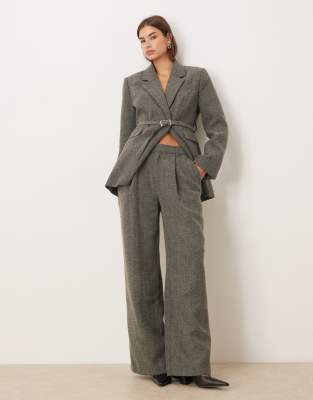 Gina Tricot - Hose in Grau mit mittelhohem Bund und Fischgrätmuster, Kombiteil