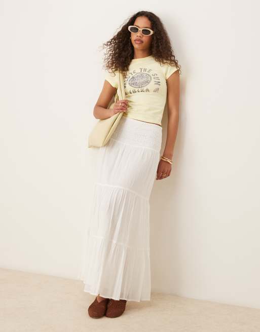 Gina Tricot - Hvid lagdelt maxinederdel i satin