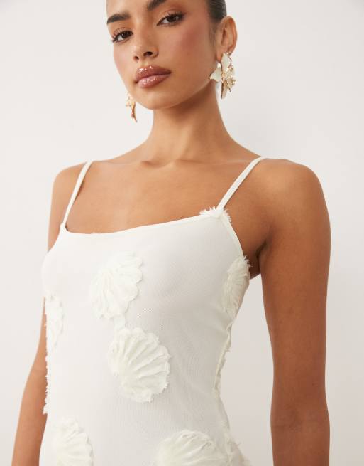 Gina Tricot - Hvid maxikjole med stropper og broderi, 3 af 4