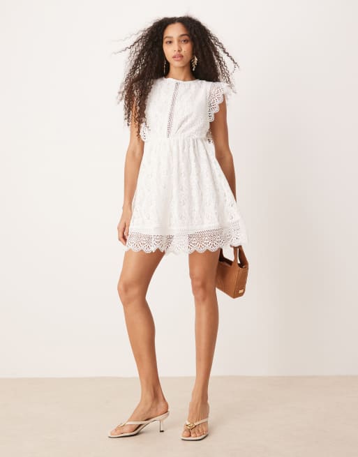 Gina Tricot - Hvid mini-sommerkjole i blondestof, 2 af 4