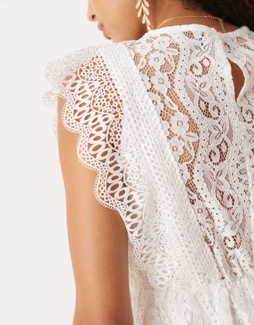 Gina Tricot - Hvid mini-sommerkjole i blondestof, 3 af 4