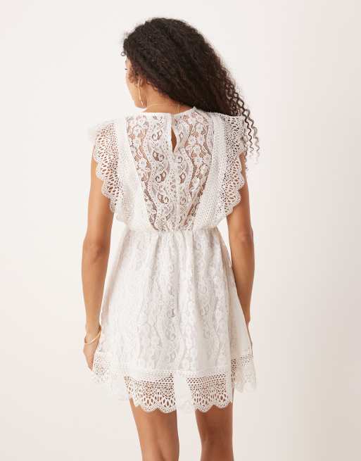 Gina Tricot - Hvid mini-sommerkjole i blondestof, 4 af 4