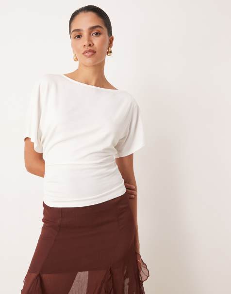 Gina Tricot - Hvid top med draperede skuldre - view 1