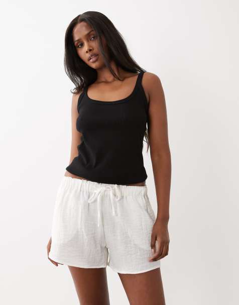 Gina Tricot - Hvide pull-on-shorts med løbesnor - view 1