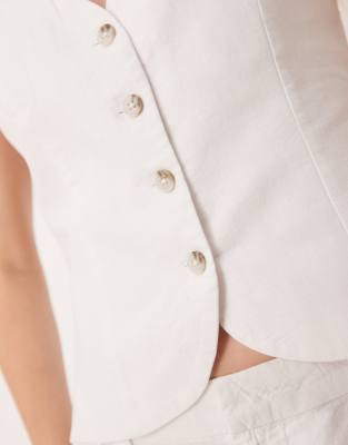 Gina Tricot - Hvidt skræddersyet sæt med longline-snit i hør - view 1