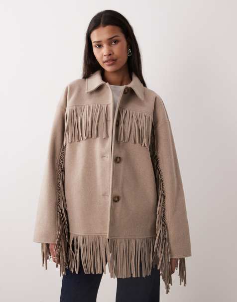 Gina Tricot - Jack met franjes in gemêleerd beige - view 1