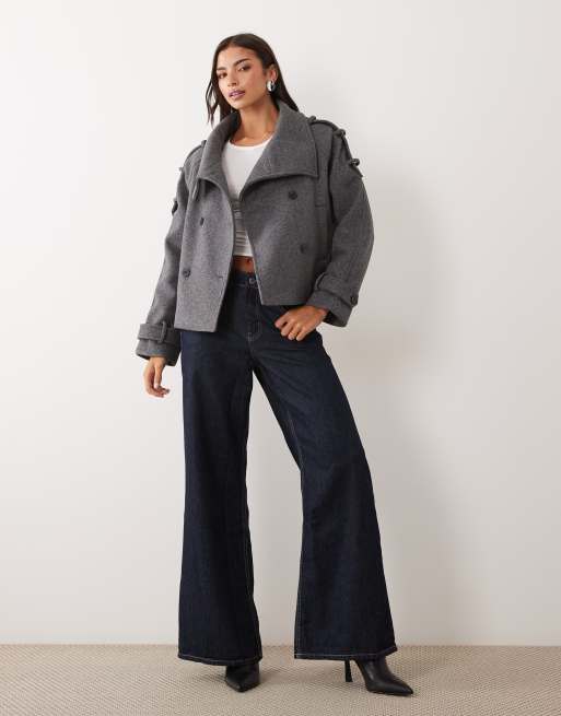 Gina Tricot jacka med hög krage i kort modell i grått, 3 av 4