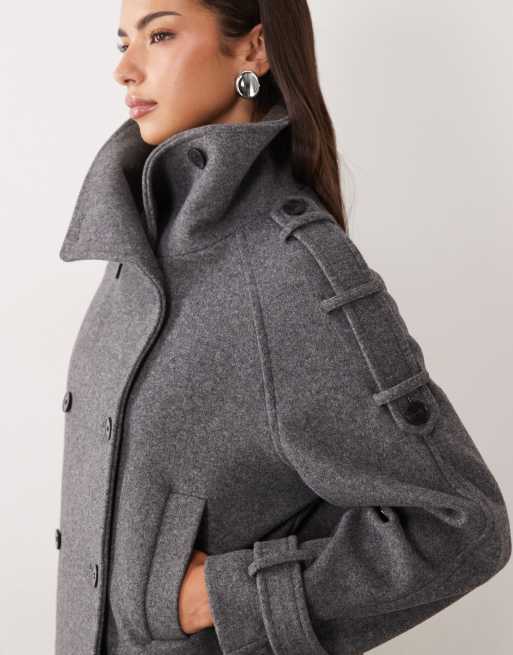 Gina Tricot Jacke mit hohem Kragen und Wolle in Grau, 2 von 4