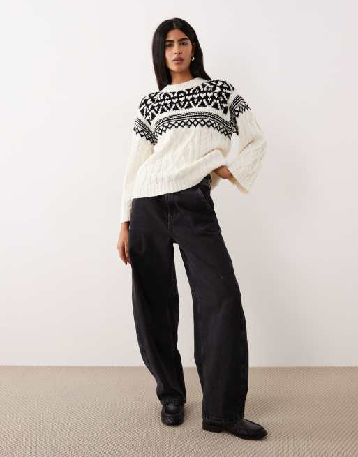Gina Tricot jacquard knit sweater in cream, 2 of 4