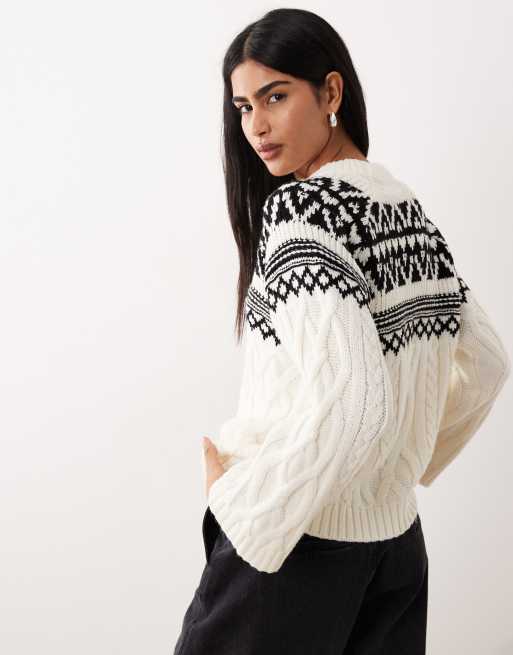 Gina Tricot jacquard knit sweater in cream, 4 of 4