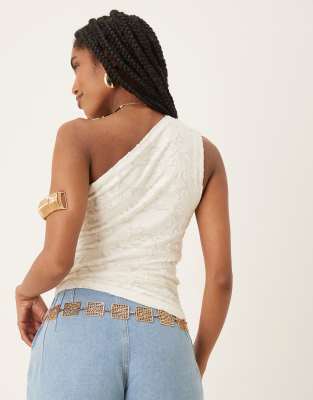Gina Tricot Jacquard Short Sleeve Off Shoulder Top With Asymmetric Hem