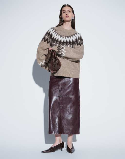 Gina Tricot Jacquard-Strickpullover im Fair-Isle-Stil aus Alpaka mit Wolle in neuem Kamelbraun, 2 von 4