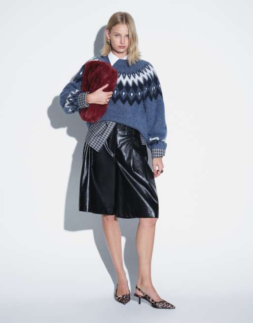 Gina Tricot Jacquard-Strickpullover im Fair-Isle-Stil in Dunkelmarine, 2 von 8
