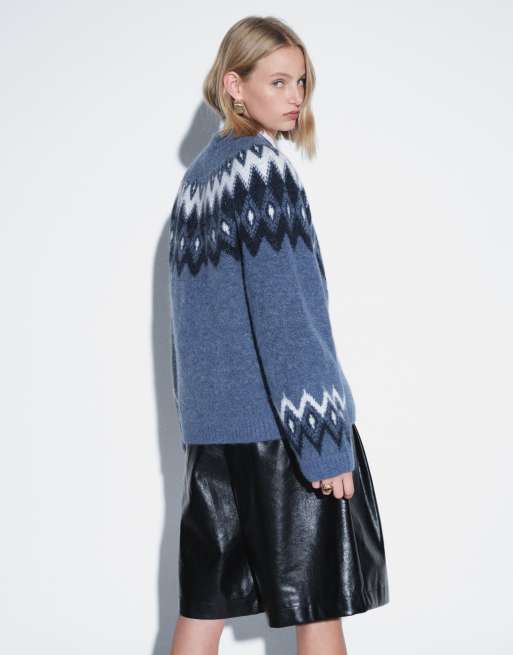 Gina Tricot Jacquard-Strickpullover im Fair-Isle-Stil in Dunkelmarine, 3 von 8