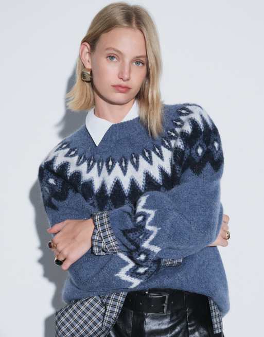 Gina Tricot Jacquard-Strickpullover im Fair-Isle-Stil in Dunkelmarine, 4 von 8